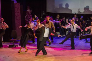 Dnipro, Ukrayna - 20 Ekim 2018: Müzikal Kvitka sanat projesi Kvitka Tsisik, Filarmoni Orkestrası üyeleri tarafından gerçekleştirilen..