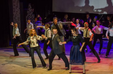 Dnipro, Ukrayna - 20 Ekim 2018: Müzikal Kvitka sanat projesi Kvitka Tsisik, Filarmoni Orkestrası üyeleri tarafından gerçekleştirilen..