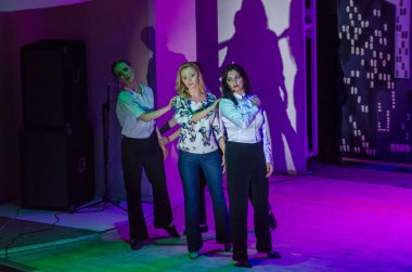 Dnipro, Ukrayna - 20 Ekim 2018: Müzikal Kvitka sanat projesi Kvitka Tsisik, Filarmoni Orkestrası üyeleri tarafından gerçekleştirilen..