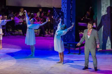 Dnipro, Ukrayna - 20 Ekim 2018: Müzikal Kvitka sanat projesi Kvitka Tsisik, Filarmoni Orkestrası üyeleri tarafından gerçekleştirilen..