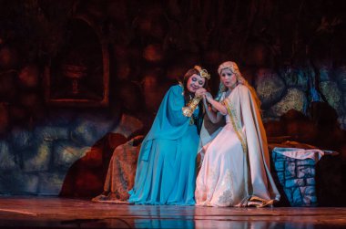 Dnipro, Ukrayna - 21 Ekim 2018: Klasik Opera tarafından Giacomo Puccini Dnipro Devlet Opera ve Bale Tiyatrosu üyeleri tarafından gerçekleştirilen 