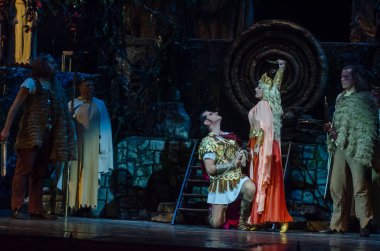 Dnipro, Ukrayna - 21 Ekim 2018: Klasik Opera tarafından Giacomo Puccini Dnipro Devlet Opera ve Bale Tiyatrosu üyeleri tarafından gerçekleştirilen 