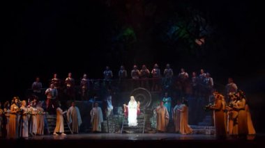 Dnipro, Ukrayna - 21 Ekim 2018: Klasik Opera tarafından Giacomo Puccini Dnipro Devlet Opera ve Bale Tiyatrosu üyeleri tarafından gerçekleştirilen 