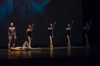 Dnipro, Ukrayna - 17 Kasım 2018: Ulusal Bale Dnipro Devlet Opera ve Bale gösterisinde üyeleri tarafından gerçekleştirilen gece bale çocuklarının.