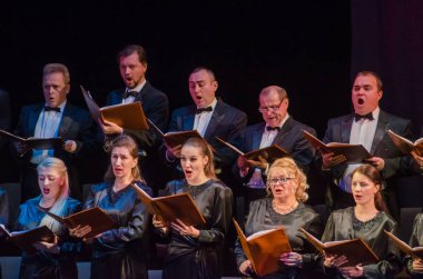 Dnipro, Ukrayna - 24 Kasım 2018: Dnipro Opera ve Bale Tiyatrosu üyeleri tarafından gerçekleştirilen Mozart Requiem.