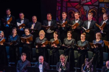 Dnipro, Ukrayna - 24 Kasım 2018: Dnipro Opera ve Bale Tiyatrosu üyeleri tarafından gerçekleştirilen Mozart Requiem.