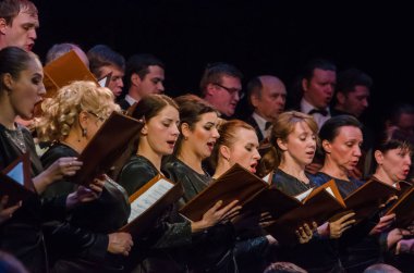 Dnipro, Ukrayna - 24 Kasım 2018: Dnipro Opera ve Bale Tiyatrosu üyeleri tarafından gerçekleştirilen Mozart Requiem.