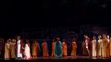 Dnipro, Ukrayna - 21 Ekim 2018: Klasik Opera tarafından Giacomo Puccini Dnipro Devlet Opera ve Bale Tiyatrosu üyeleri tarafından gerçekleştirilen 