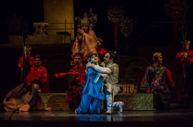 Dnipro, Ukrayna - 22 Aralık 2018: Klasik Giacomo Puccini Dnipro Opera ve Bale Tiyatrosu üyeleri tarafından gerçekleştirilen Turandot Operası.