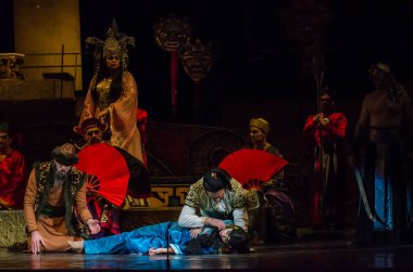 Dnipro, Ukrayna - 22 Aralık 2018: Klasik Giacomo Puccini Dnipro Opera ve Bale Tiyatrosu üyeleri tarafından gerçekleştirilen Turandot Operası.