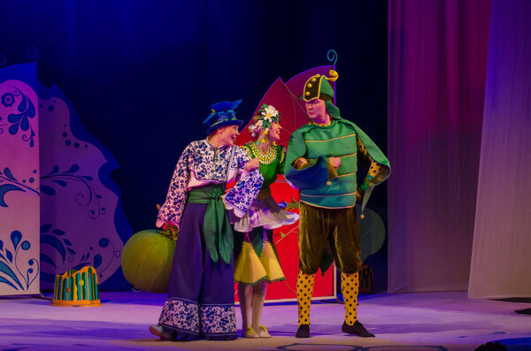 DNIPRO, UKRAINE - DECEMBER 26, 2018: Barvinok is our hero performed by members of the Dnipro State Drama and Comedy Theatre.