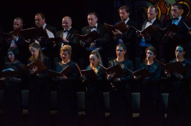 Dnipro, Ukrayna - 20 Şubat 2019: Requiem Dnipro Opera ve bale Tiyatrosu üyeleri tarafından gerçekleştirilen Verdi tarafından.