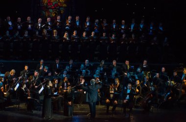 Dnipro, Ukrayna - 20 Şubat 2019: Requiem Dnipro Opera ve bale Tiyatrosu üyeleri tarafından gerçekleştirilen Verdi tarafından.