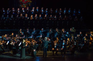 Dnipro, Ukrayna - 20 Şubat 2019: Requiem Dnipro Opera ve bale Tiyatrosu üyeleri tarafından gerçekleştirilen Verdi tarafından.