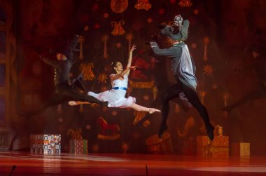 DNIPRO, UKRAINE - FEBRUARY 15, 2019: Nutcracker ballet performed by members of the Dnipro Opera and Ballet Theatre. clipart