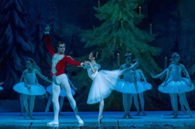 Dnipro, Ukrayna - 15 Şubat 2019: Dnipro Opera ve bale Tiyatrosu üyeleri tarafından gerçekleştirilen Fındıkkıran Balesi.