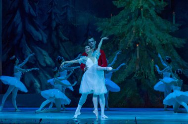 Dnipro, Ukrayna - 15 Şubat 2019: Dnipro Opera ve bale Tiyatrosu üyeleri tarafından gerçekleştirilen Fındıkkıran Balesi.