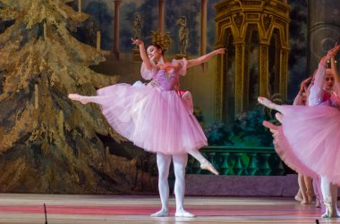 Dnipro, Ukrayna - 15 Şubat 2019: Dnipro Opera ve bale Tiyatrosu üyeleri tarafından gerçekleştirilen Fındıkkıran Balesi.