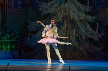 Dnipro, Ukrayna - 15 Şubat 2019: Dnipro Opera ve bale Tiyatrosu üyeleri tarafından gerçekleştirilen Fındıkkıran Balesi.