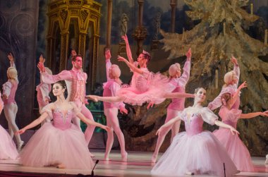 Dnipro, Ukrayna - 15 Şubat 2019: Dnipro Opera ve bale Tiyatrosu üyeleri tarafından gerçekleştirilen Fındıkkıran Balesi.