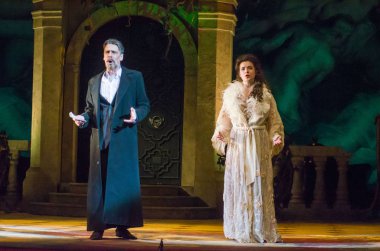Dnipro, Ukrayna - 23 Şubat 2019: Giuseppe Verdi Dnipro Opera ve bale Tiyatrosu üyeleri tarafından gerçekleştirilen Traviata tarafından klasik Opera.