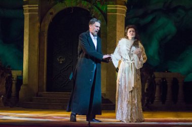 Dnipro, Ukrayna - 23 Şubat 2019: Giuseppe Verdi Dnipro Opera ve bale Tiyatrosu üyeleri tarafından gerçekleştirilen Traviata tarafından klasik Opera.