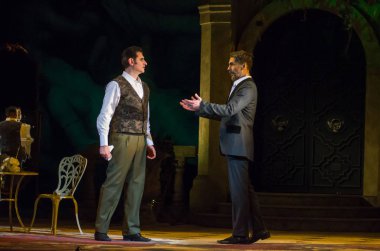 Dnipro, Ukrayna - 23 Şubat 2019: Giuseppe Verdi Dnipro Opera ve bale Tiyatrosu üyeleri tarafından gerçekleştirilen Traviata tarafından klasik Opera.