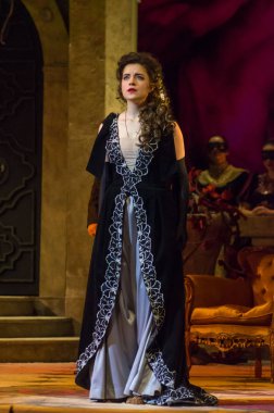 Dnipro, Ukrayna - 23 Şubat 2019: Giuseppe Verdi Dnipro Opera ve bale Tiyatrosu üyeleri tarafından gerçekleştirilen Traviata tarafından klasik Opera.