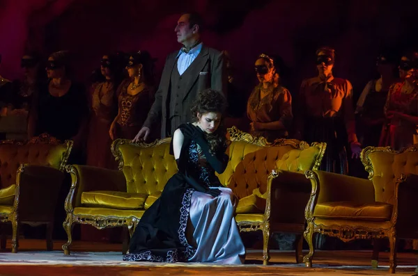 Dnipro Ukraine Fevereiro 2019 Ópera Clássica Giuseppe Verdi Traviata Interpretada — Fotografia de Stock