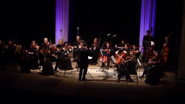 Dnipro Ukraine März 2019 Vier Jahreszeiten Kammerorchester Hauptdirigent Dmitry Logvin — Stockvideo