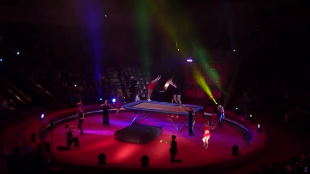 Dnipro Ucrania Diciembre 2018 Trampolines Acrobats Level Studio Perform Circus — Vídeos de Stock