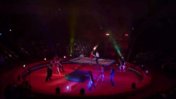Dněpr Ukrajina Prosince 2018 Trampolines Akrobatické Oblasti Studiu Level Cirkusu — Stock video