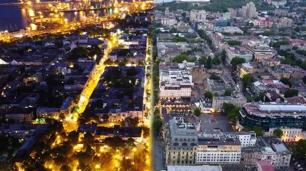 Aerial photography of Deribasovskaya street in Odessa city