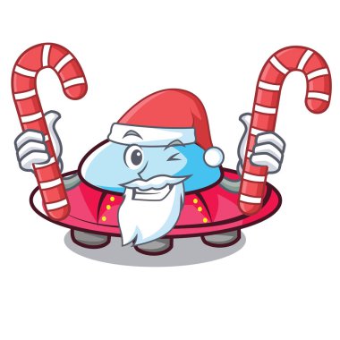 Santa ile şeker ufo maskot karikatür tarzı vektör çizim