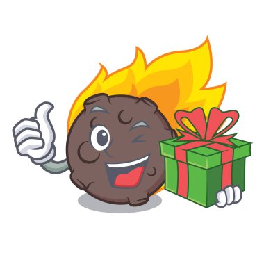 Hediye Göktaşı maskot karikatür tarzı vektör çizim ile