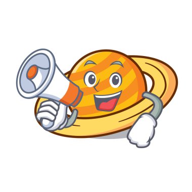 Megafon gezegen mikroblog karakter karikatür vektör çizim ile