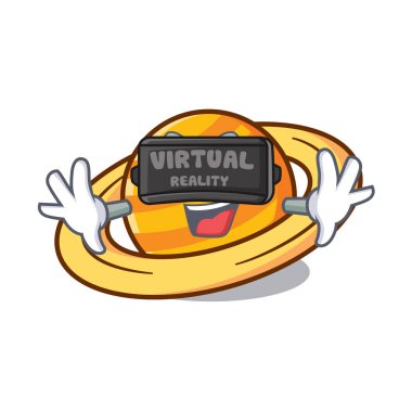 Sanal gerçeklik gezegen mikroblog maskot karikatür vektör çizim