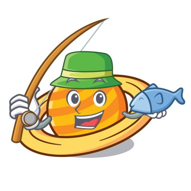 Balık tutma gezegen mikroblog maskot karikatür vektör çizim