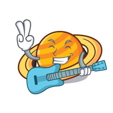 Gitar gezegen mikroblog maskot karikatür vektör çizim ile