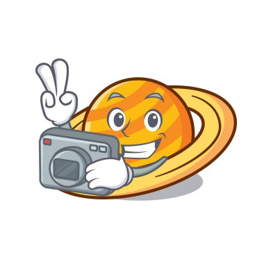 Fotoğrafçı gezegen mikroblog maskot karikatür vektör çizim