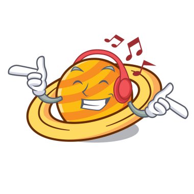 Dinleme müzik gezegen mikroblog maskot karikatür vektör çizim