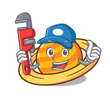 Tesisatçı gezegen mikroblog maskot karikatür vektör çizim