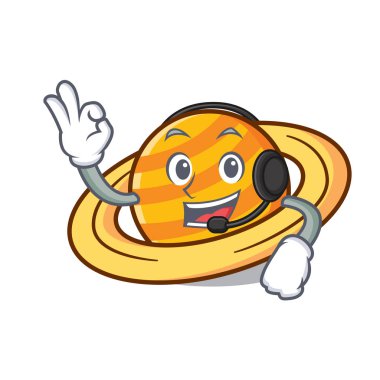 Kulaklık gezegen mikroblog maskot karikatür vektör çizim ile