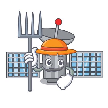 Çiftçi uydu karakter karikatür tarzı vektör çizim