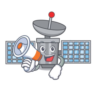 Megafon uydu karakter karikatür tarzı vektör çizim ile