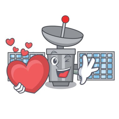 Kalp uydu maskot karikatür tarzı vektör çizim ile