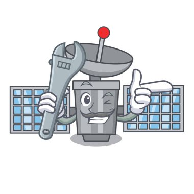 Mekanik uydu maskot karikatür tarzı vektör çizim