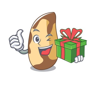 Hediye Brezilya cevizi maskot karikatür vektör çizim ile