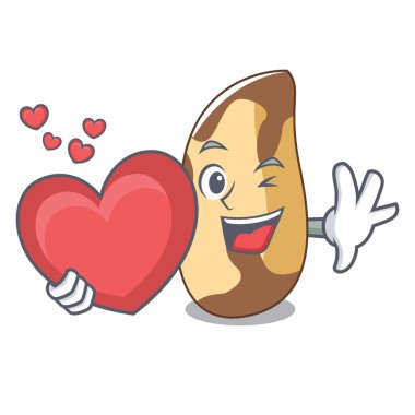 Kalp Brezilya cevizi maskot karikatür vektör çizim ile