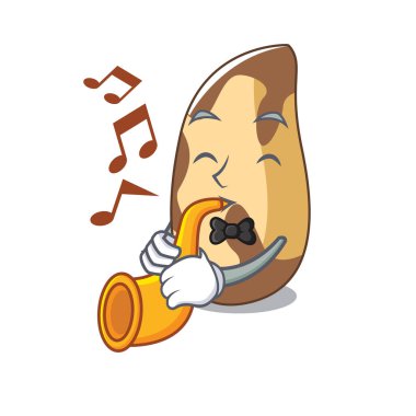 Trompet Brezilya cevizi maskot karikatür vektör çizim ile